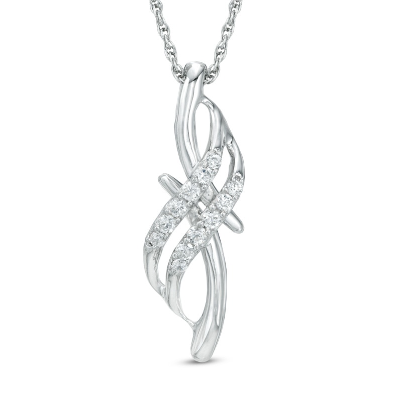 0.16 CT. T.W. Diamond Double Row Ribbon Pendant in Sterling Silver|Peoples Jewellers