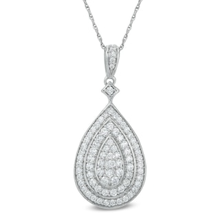 1.00 CT. T.W. Diamond Layered Teardrop Pendant in 10K White Gold