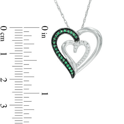 0.16 CT. T.W. Enhanced Green and White Diamond Tilted Double Heart Pendant in Sterling Silver