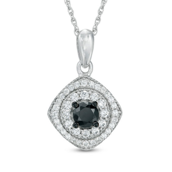 0.75 CT. T.W. Enhanced Black and White Diamond Tilted Square Frame Pendant in 10K White Gold