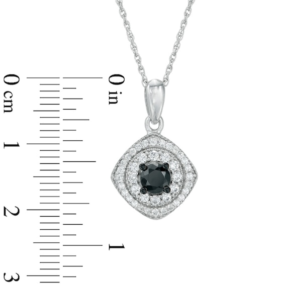 0.75 CT. T.W. Enhanced Black and White Diamond Tilted Square Frame Pendant in 10K White Gold