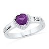 Couple's 5.5mm Heart-Shaped Amethyst and Diamond Accent Promise Ring in Sterling Silver (2 Lines)