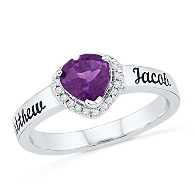 Couple's 5.5mm Heart-Shaped Amethyst and Diamond Accent Promise Ring in Sterling Silver (2 Lines)