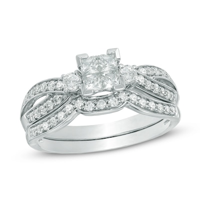 0.75 CT. T.W. Quad Princess-Cut Diamond Bridal Set in 14K White Gold