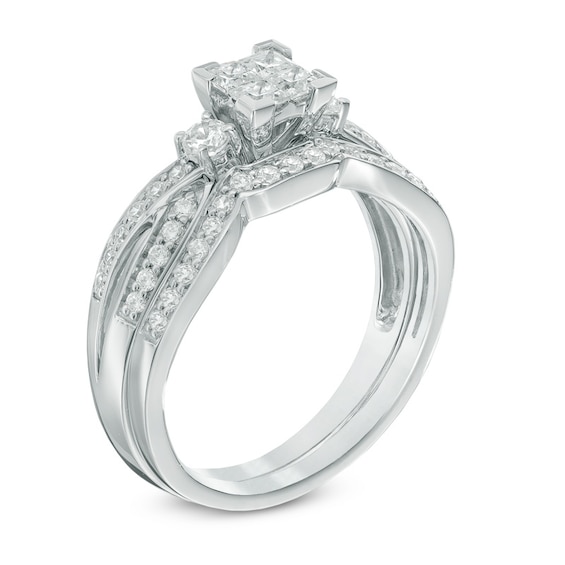 0.75 CT. T.W. Quad Princess-Cut Diamond Bridal Set in 14K White Gold