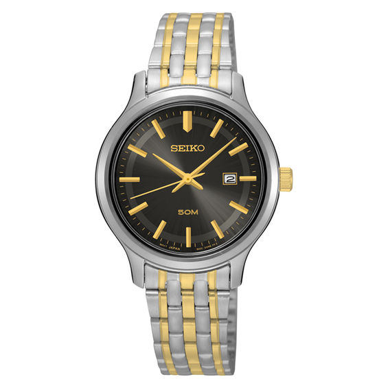 Compare Men s Seiko Solar Two Tone Watch with Grey Dial Model SNE398 St. Vital Centre