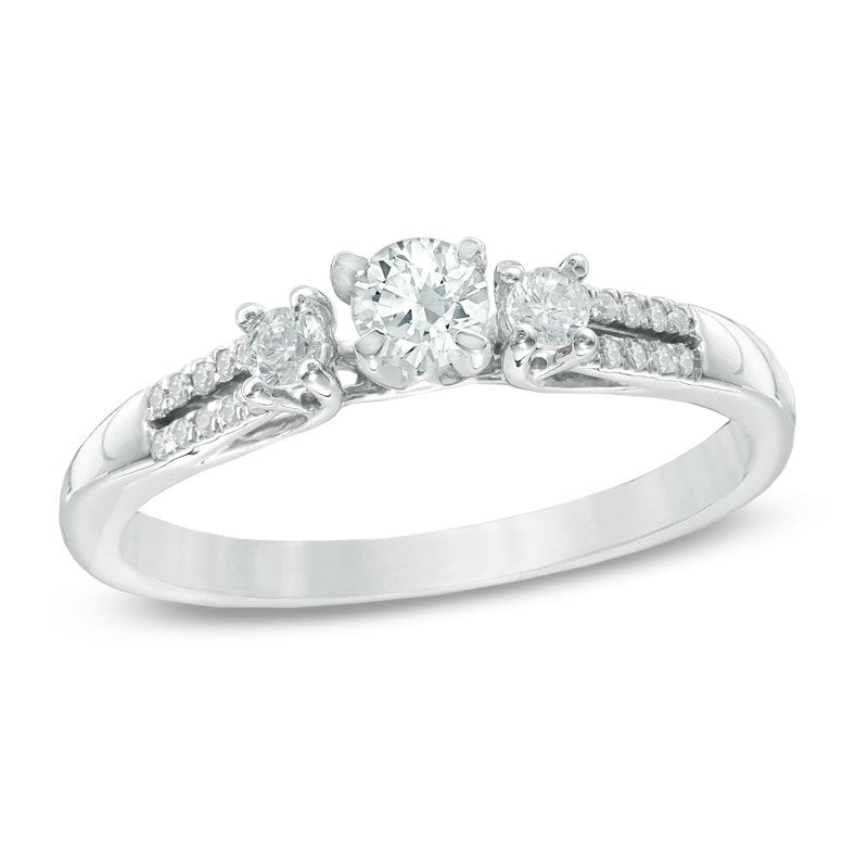 0.36 CT. T.W. Diamond Three Stone Split Shank Engagement Ring in 10K White Gold|Peoples Jewellers