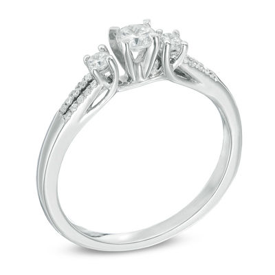 0.36 CT. T.W. Diamond Three Stone Split Shank Engagement Ring in 10K White Gold