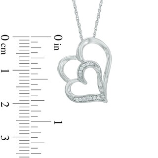 Diamond Accent Tilted Double Heart Pendant in 10K White Gold