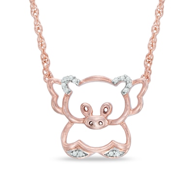 Diamond Accent Pig with Wings Necklace in 10K Rose Gold