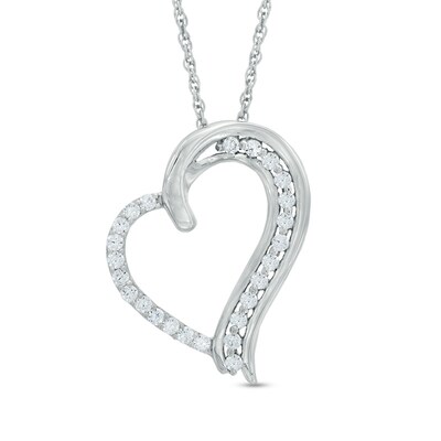 0.23 CT. T.W. Diamond Tilted Heart Pendant in 10K White Gold