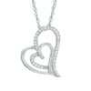 Thumbnail Image 0 of 0.11 CT. T.W. Diamond Tilted Double Heart Pendant in 10K White Gold