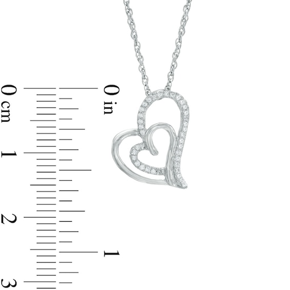 0.11 CT. T.W. Diamond Tilted Double Heart Pendant in 10K Gold