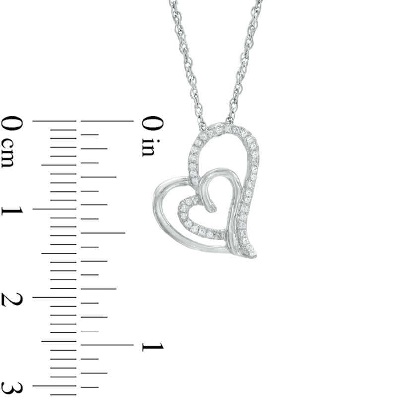 0.11 CT. T.W. Diamond Tilted Double Heart Pendant in 10K White Gold