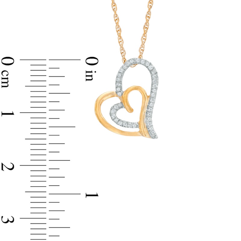 Main Image 2 of 0.11 CT. T.W. Diamond Tilted Double Heart Pendant in 10K Gold