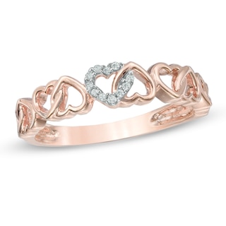 Diamond Accent Alternating Hearts Ring in 10K Rose Gold