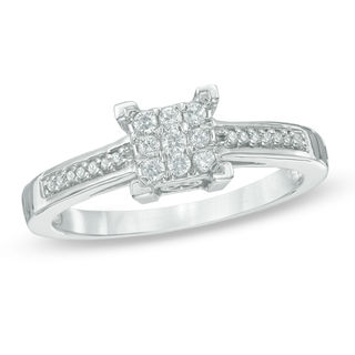 0.18 CT. T.W. Diamond Square Cluster Promise Ring in 10K White Gold