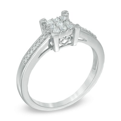 0.18 CT. T.W. Diamond Square Cluster Promise Ring in 10K White Gold