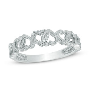 Diamond Accent Alternating Hearts Ring in 10K White Gold