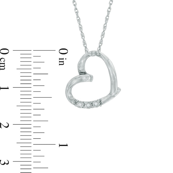 Diamond Accent Three Stone Tilted Heart Pendant in Sterling Silver