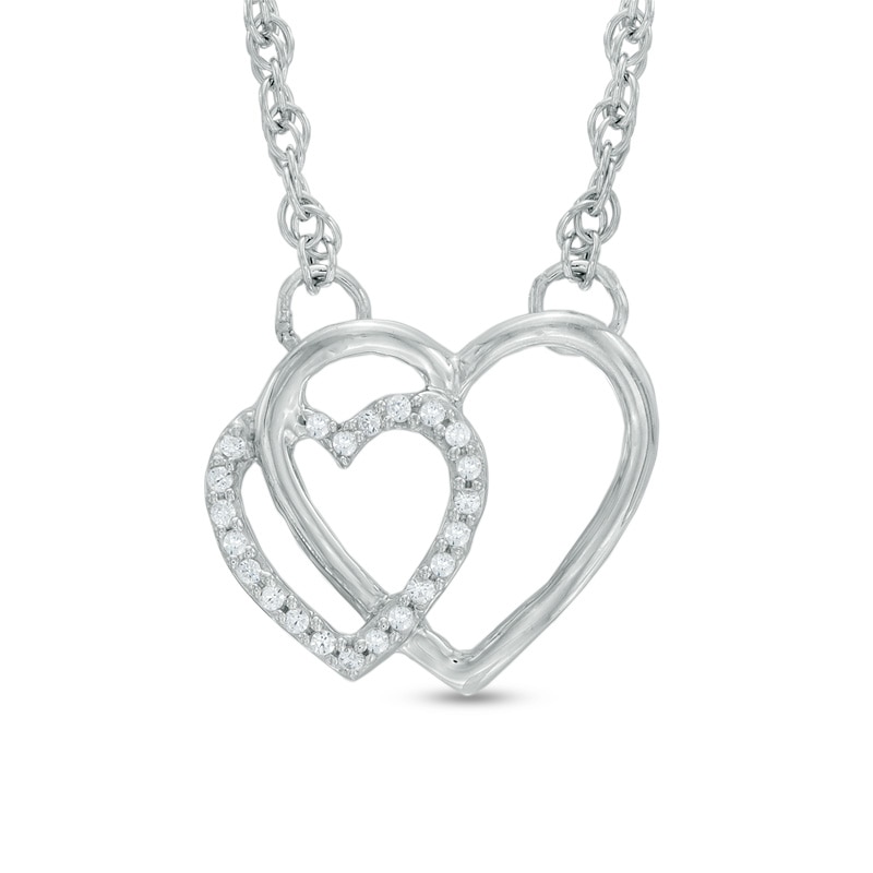 Diamond Accent Double Heart Necklace in Sterling Silver|Peoples Jewellers
