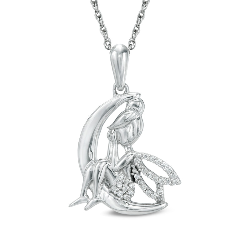 0.07 CT. T.W. Diamond Fairy on Crescent Moon Pendant in Sterling Silver|Peoples Jewellers