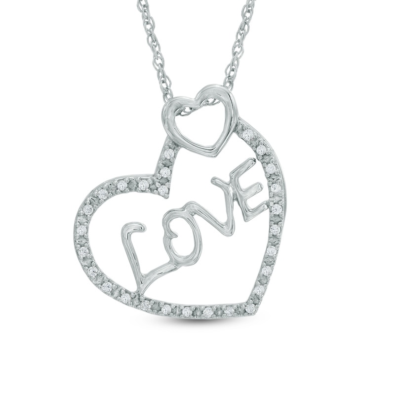0.09 CT. T.W. Diamond Hearts with "LOVE" Pendant in Sterling Silver