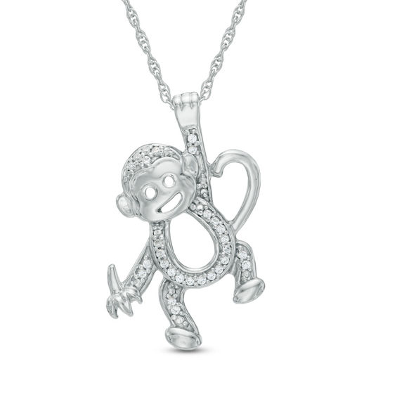 0.07 CT. T.W. Diamond Hanging Monkey Pendant in Sterling Silver