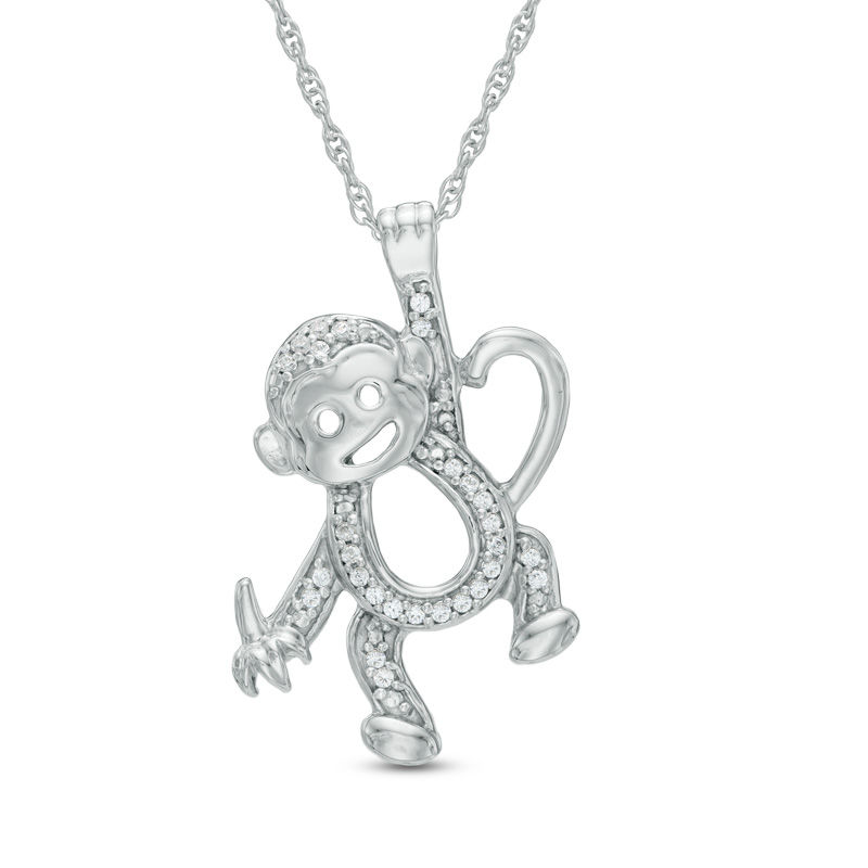 0.07 CT. T.W. Diamond Hanging Monkey Pendant in Sterling Silver|Peoples Jewellers