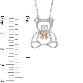 0.18 CT. T.W. Diamond Teddy Bear with Bow Pendant in Sterling Silver and 10K Rose Gold