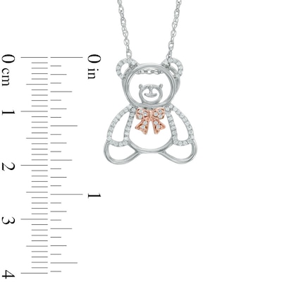 0.18 CT. T.W. Diamond Teddy Bear with Bow Pendant in Sterling Silver and 10K Rose Gold