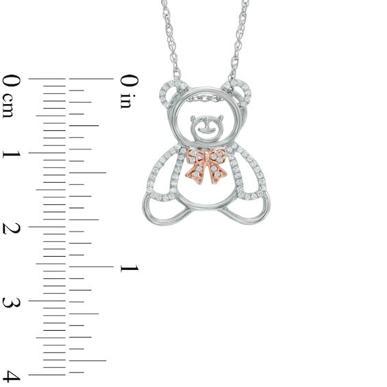 0.18 CT. T.W. Diamond Teddy Bear with Bow Pendant in Sterling Silver and 10K Rose Gold