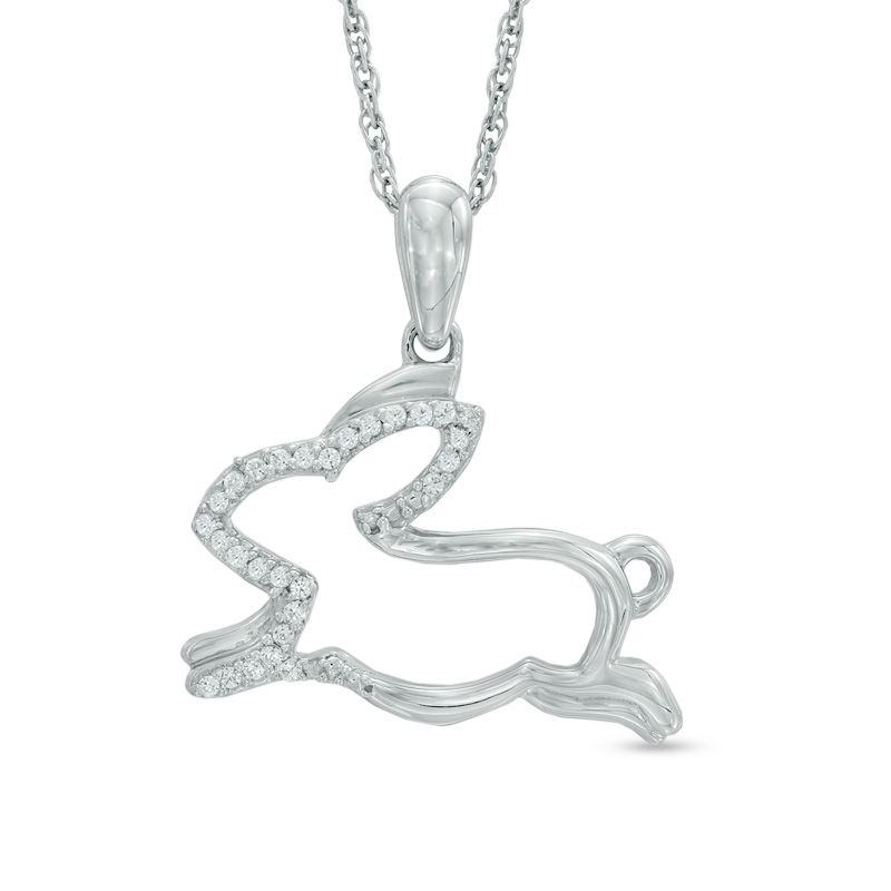 0.07 CT. T.W. Diamond Running Rabbit Pendant in Sterling Silver