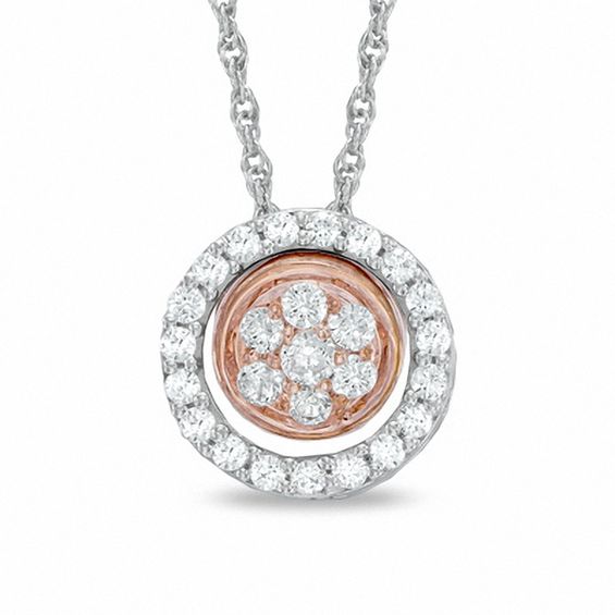 0.30 CT. T.W. Diamond Frame Cluster Pendant in Sterling Silver and 10K Rose Gold