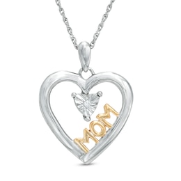 Diamond Accent Heart with &quot;MOM&quot; Pendant in Sterling Silver and 14K Gold Plate