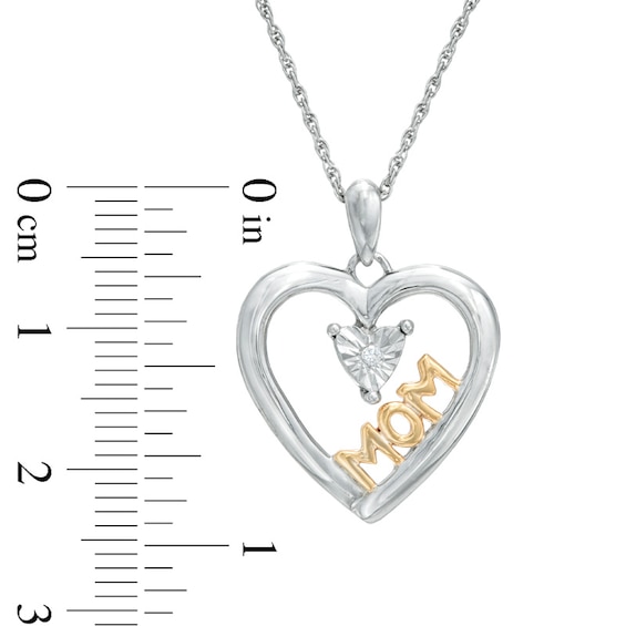 Diamond Accent Heart with "MOM" Pendant in Sterling Silver and 14K Gold Plate