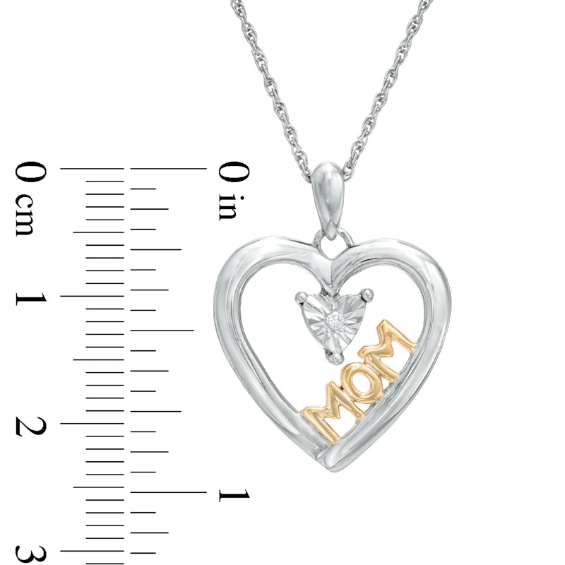 Diamond Accent Heart with "MOM" Pendant in Sterling Silver and 14K Gold Plate|Peoples Jewellers
