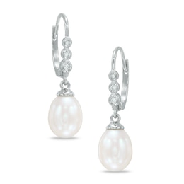 Freshwater Cultured Pearl and 0.04 CT. T.W. Diamond Drop Earrings in 10K White Gold