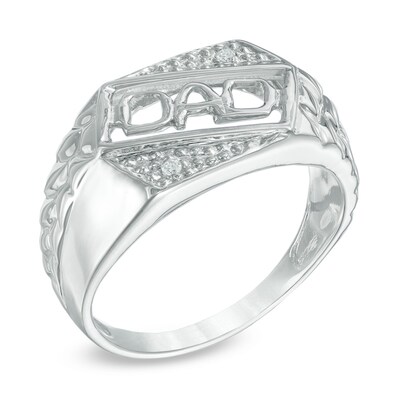 Men's Diamond Accent "DAD" Slant Nugget Ring in 10K White Gold