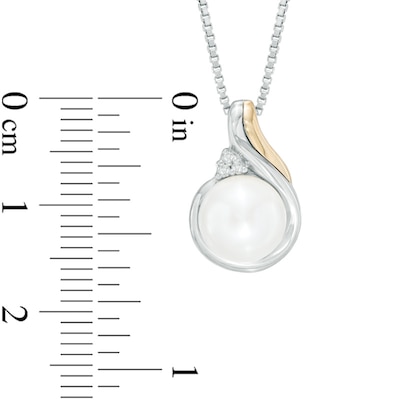 7.0-8.0mm Freshwater Cultured Pearl and Diamond Accent Pendant and Drop Earrings Set in Sterling Silver and 14K Gold