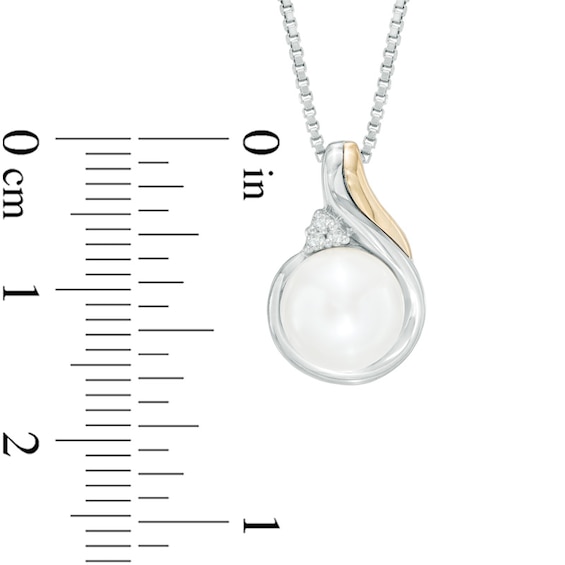 7.0-8.0mm Freshwater Cultured Pearl and Diamond Accent Pendant and Drop Earrings Set in Sterling Silver and 14K Gold