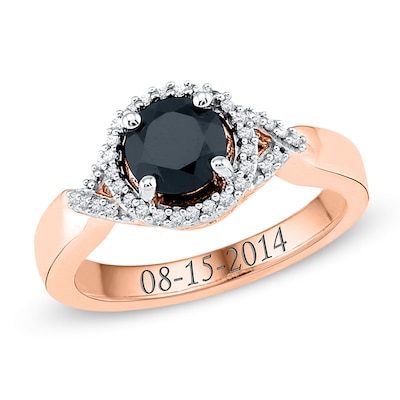 6.5mm Black Onyx and 0.11 CT. T.W. Diamond Split Shank Engravable Promise Ring in 10K Rose Gold (1 Line)