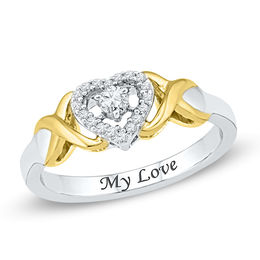 1/6 CT. T.W. Diamond Heart and &quot;X&quot; Promise Ring in Sterling Silver and 10K Gold (7 Characters)