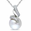 9.5-10.0mm South Sea Cultured Pearl and 0.09 CT. T.W. Diamond Swirl Pendant in 14K White Gold-17"