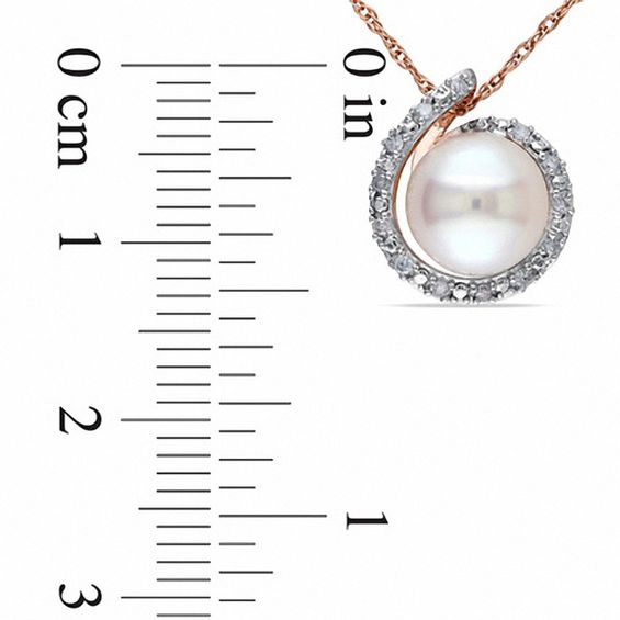 8.0-8.5mm Freshwater Cultured Pearl and Diamond Accent Loop Pendant in 10K Rose Gold-17"