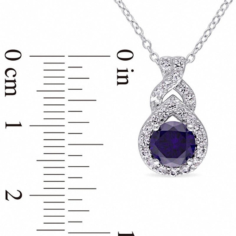 6.5mm Blue and White Lab-Created Sapphire frame twist Pendant in Sterling Silver