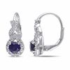 Thumbnail Image 0 of 5.0mm Blue and White Lab-Created Sapphire Frame Twist Drop Earrings in Sterling Silver