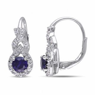 5.0mm Blue and White Lab-Created Sapphire Frame Twist Drop Earrings in Sterling Silver