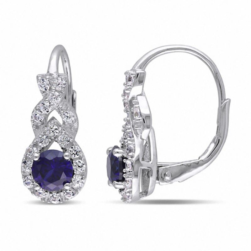 5.0mm Blue and White Lab-Created Sapphire Frame Twist Drop Earrings in Sterling Silver|Peoples Jewellers