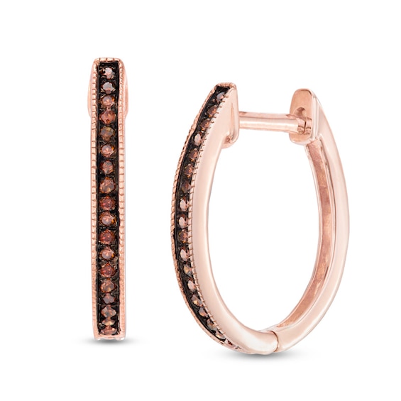 0.09 CT. T.W. Cognac Diamond Hoop Earrings in 10K Rose Gold